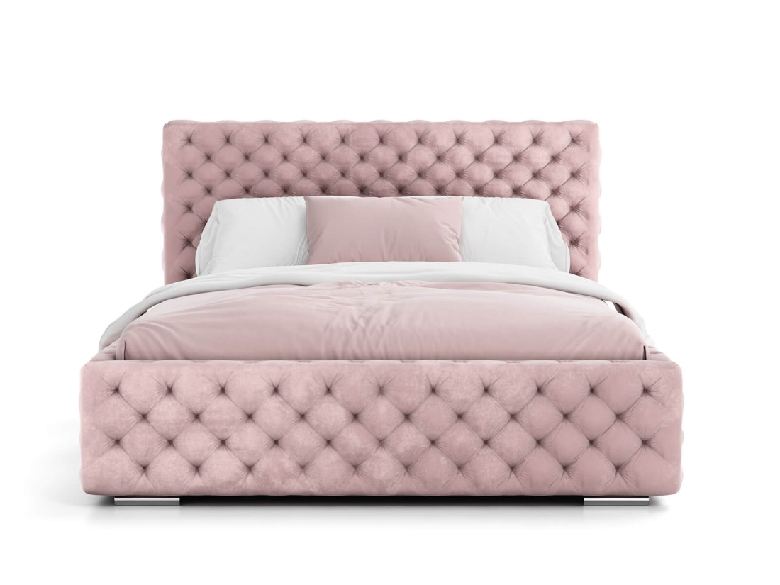 Łóżko tapicerowane z pojemnikiem 140x200 różowe PRO line 15