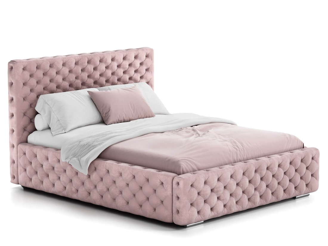 Łóżko tapicerowane z pojemnikiem 140x200 różowe PRO line 15