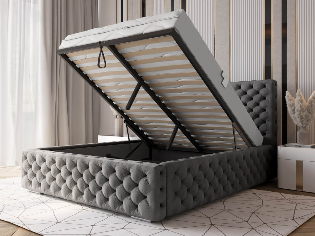 Łóżko tapicerowane z pojemnikiem 140x200 grafitowe PRO line 15