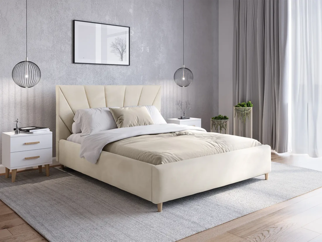 Łóżko tapicerowane z materacem 160x200 Scandi line 3 Velvet Beżowy