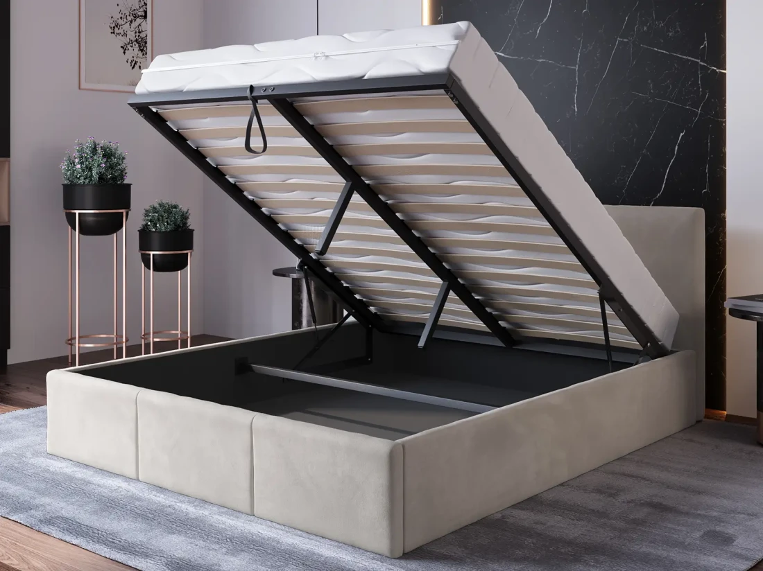 Łóżko tapicerowane z materacem i pojemnikiem 140x200 TOP line 7 Velvet Szary