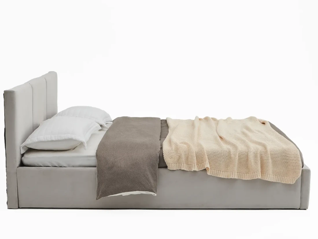 Łóżko tapicerowane z materacem i pojemnikiem 140x200 TOP line 7 Velvet Szary