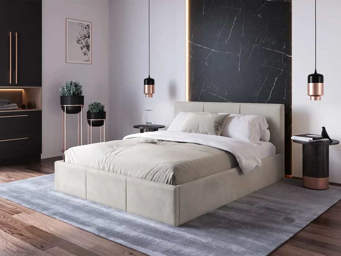 Łóżko tapicerowane z materacem i pojemnikiem 140x200 TOP line 7 Velvet Szary