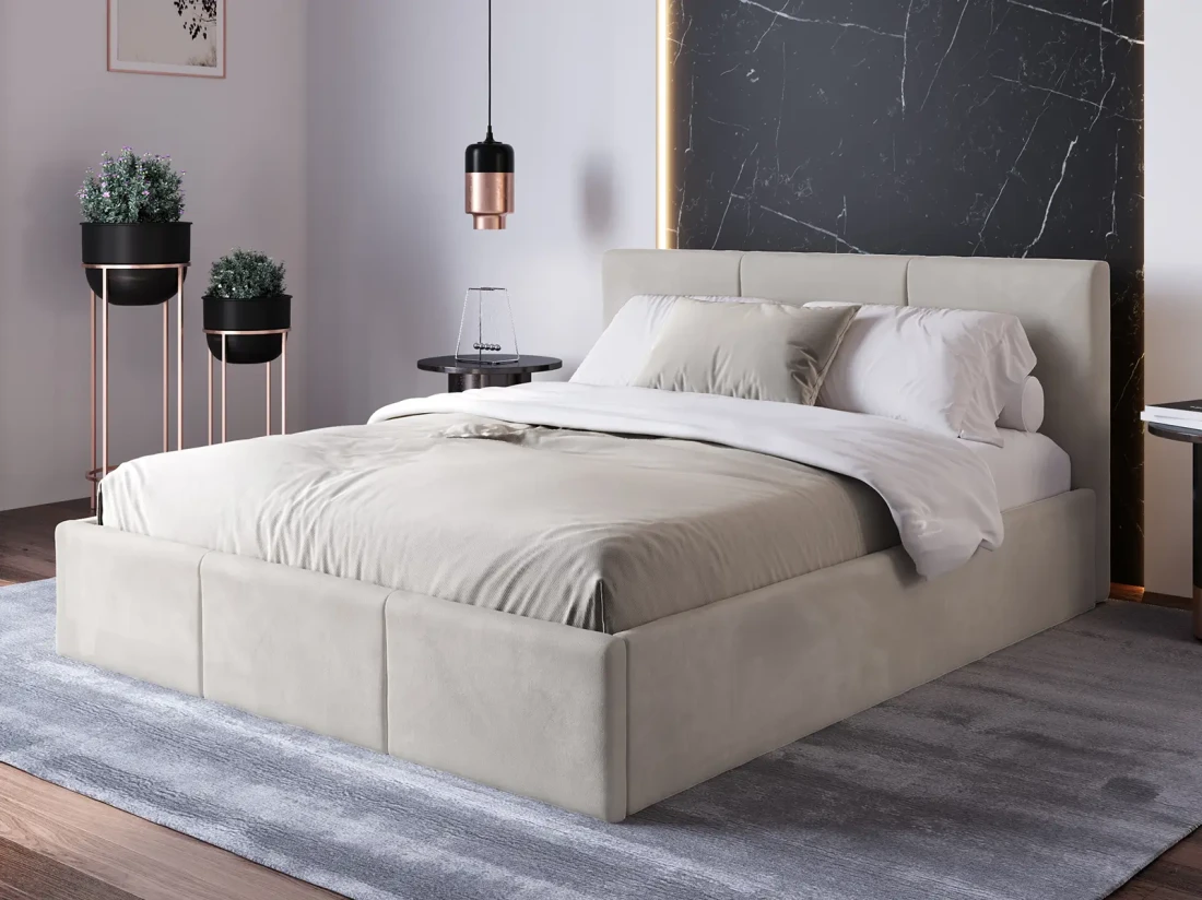 Łóżko tapicerowane z materacami i pojemnikiem 180x200 TOP line 7 Velvet Szary