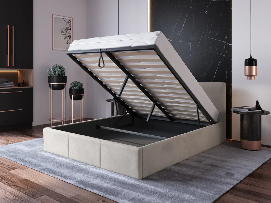 Łóżko tapicerowane z materacami i pojemnikiem 180x200 TOP line 7 Velvet Szary