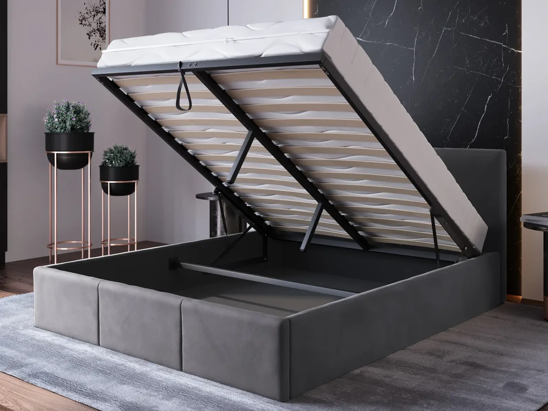 Łóżko tapicerowane z materacem i pojemnikiem 120x200 TOP line 7 Velvet Grafitowy