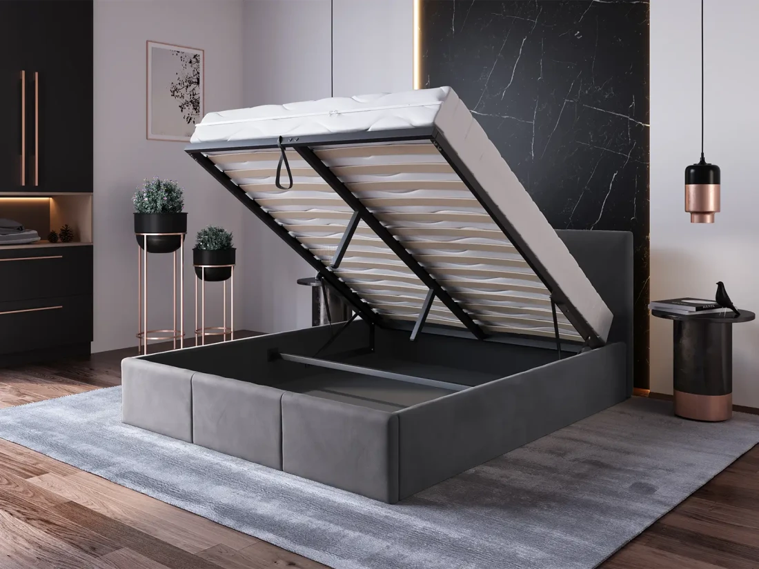 Łóżko tapicerowane z materacem i pojemnikiem 120x200 TOP line 7 Velvet Grafitowy