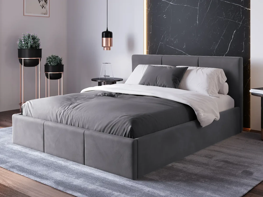 Łóżko tapicerowane z materacem i pojemnikiem 120x200 TOP line 7 Velvet Grafitowy