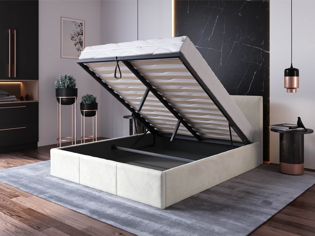 Łóżko tapicerowane z materacem i pojemnikiem 120x200 TOP line 7 Velvet Beżowy