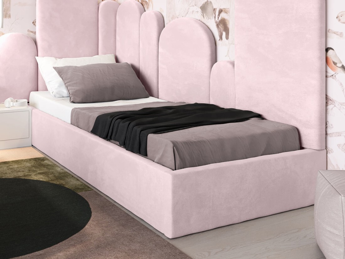 Łóżko młodzieżowe tapicerowane z pojemnikiem 90x200 bez zagłówka różowe Kids Line Box