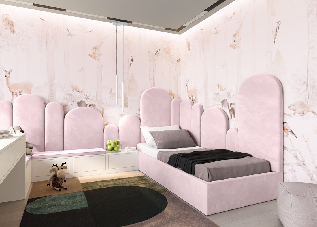 Łóżko młodzieżowe tapicerowane z pojemnikiem 90x200 bez zagłówka różowe Kids Line Box