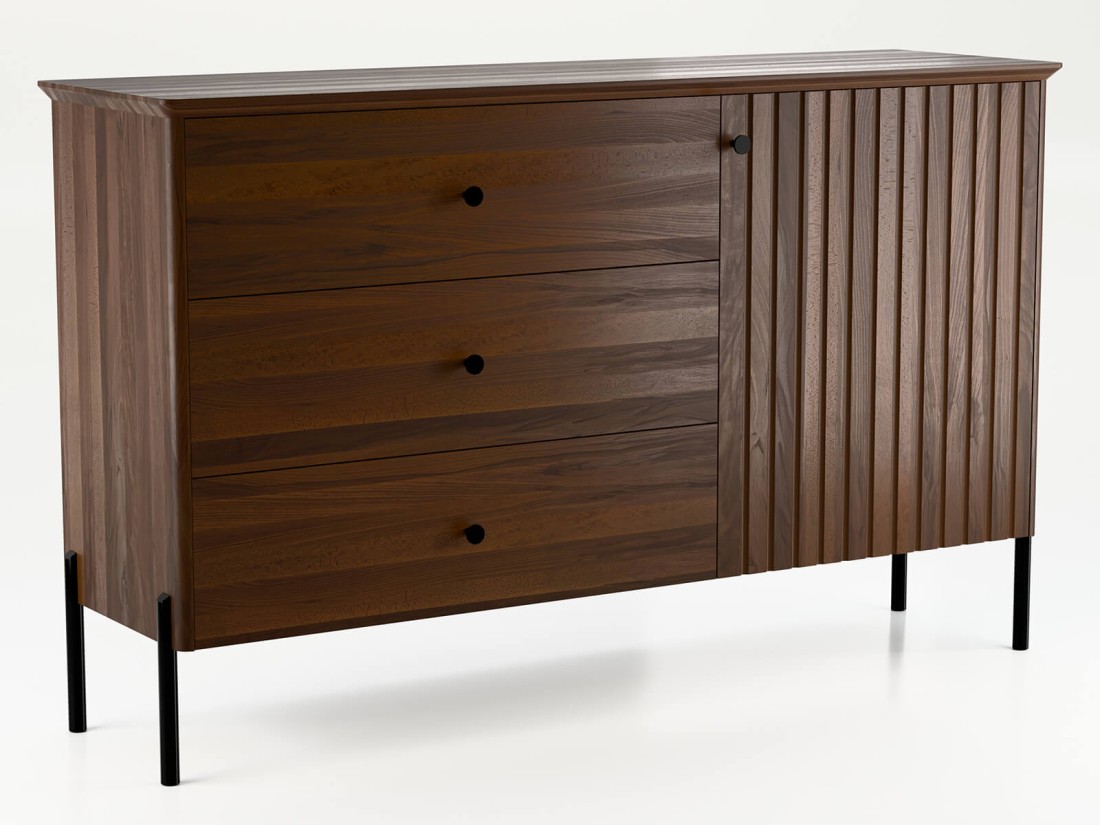 Komoda drewniana bukowa Lamelo szer. 143 cm orzech włoski