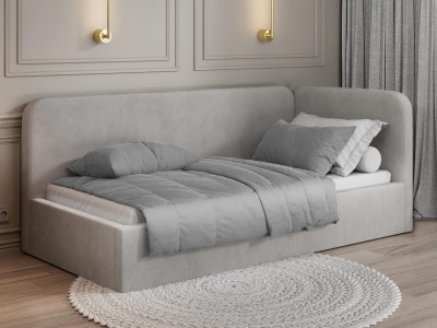 Tapczan jednoosobowy tapicerowany 90x200 z pojemnikiem ze stelażem Bluvel 03 Jasny Szary Leo