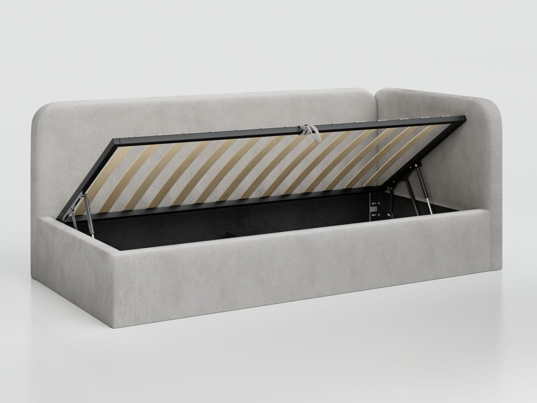 Tapczan jednoosobowy tapicerowany 90x200 z pojemnikiem ze stelażem Bluvel 03 Jasny Szary Leo