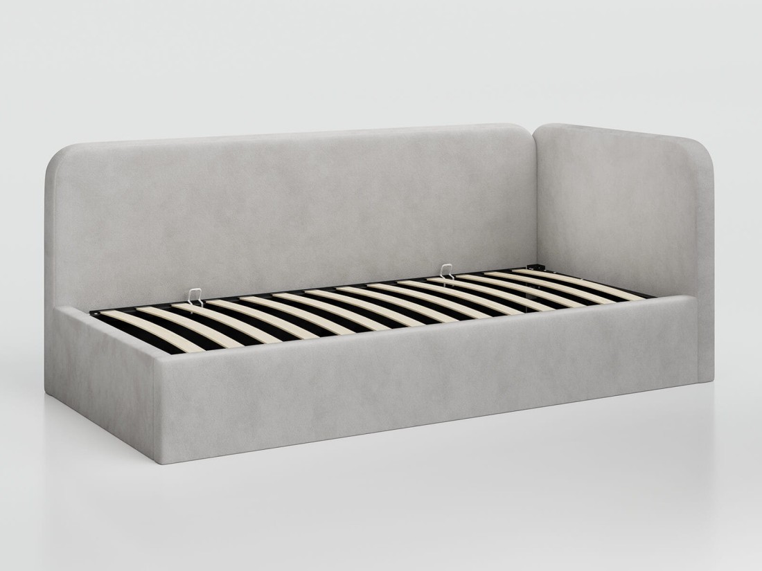 Tapczan jednoosobowy tapicerowany 90x200 z pojemnikiem ze stelażem Bluvel 03 Jasny Szary Leo