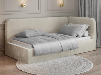 Tapczan jednoosobowy tapicerowany 90x200 z pojemnikiem ze stelażem Bluvel 22 Beżowy Leo