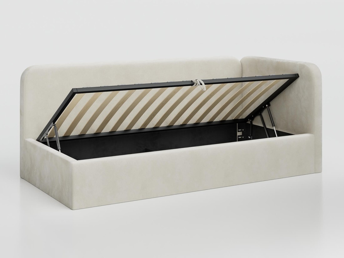 Tapczan jednoosobowy tapicerowany 90x200 z pojemnikiem ze stelażem Bluvel 22 Beżowy Leo