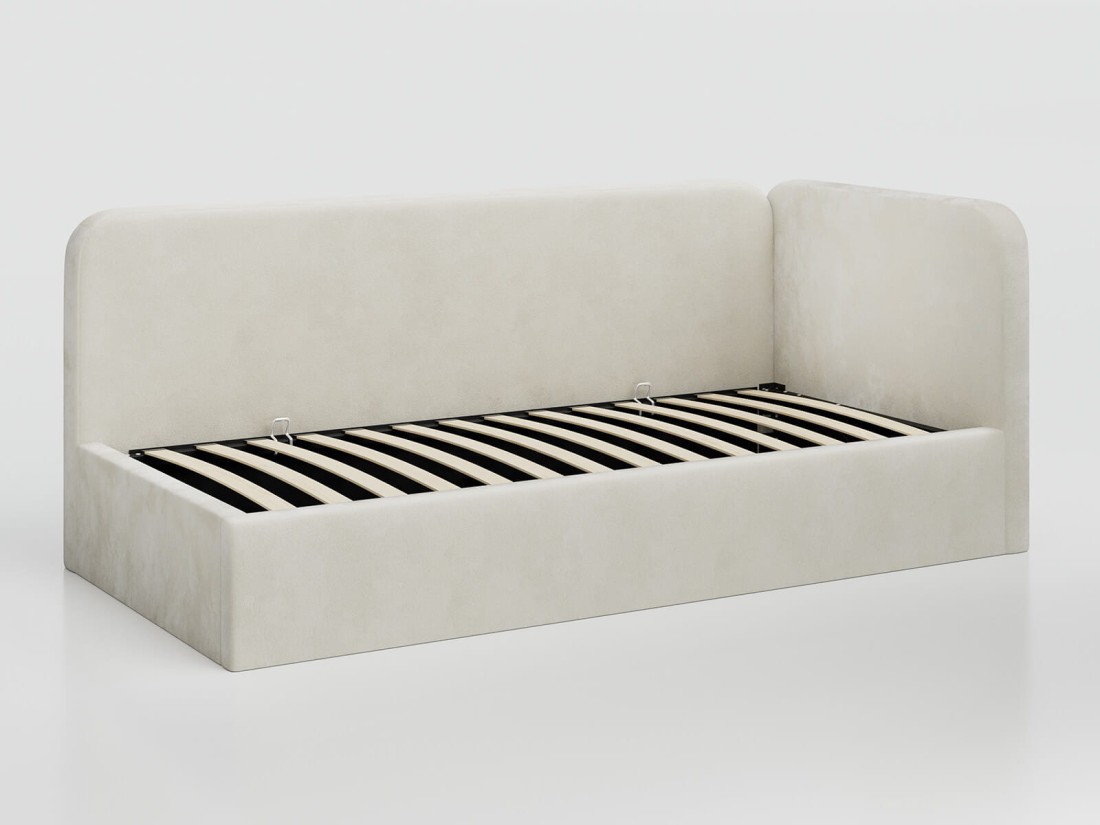 Tapczan jednoosobowy tapicerowany 90x200 z pojemnikiem ze stelażem Bluvel 22 Beżowy Leo