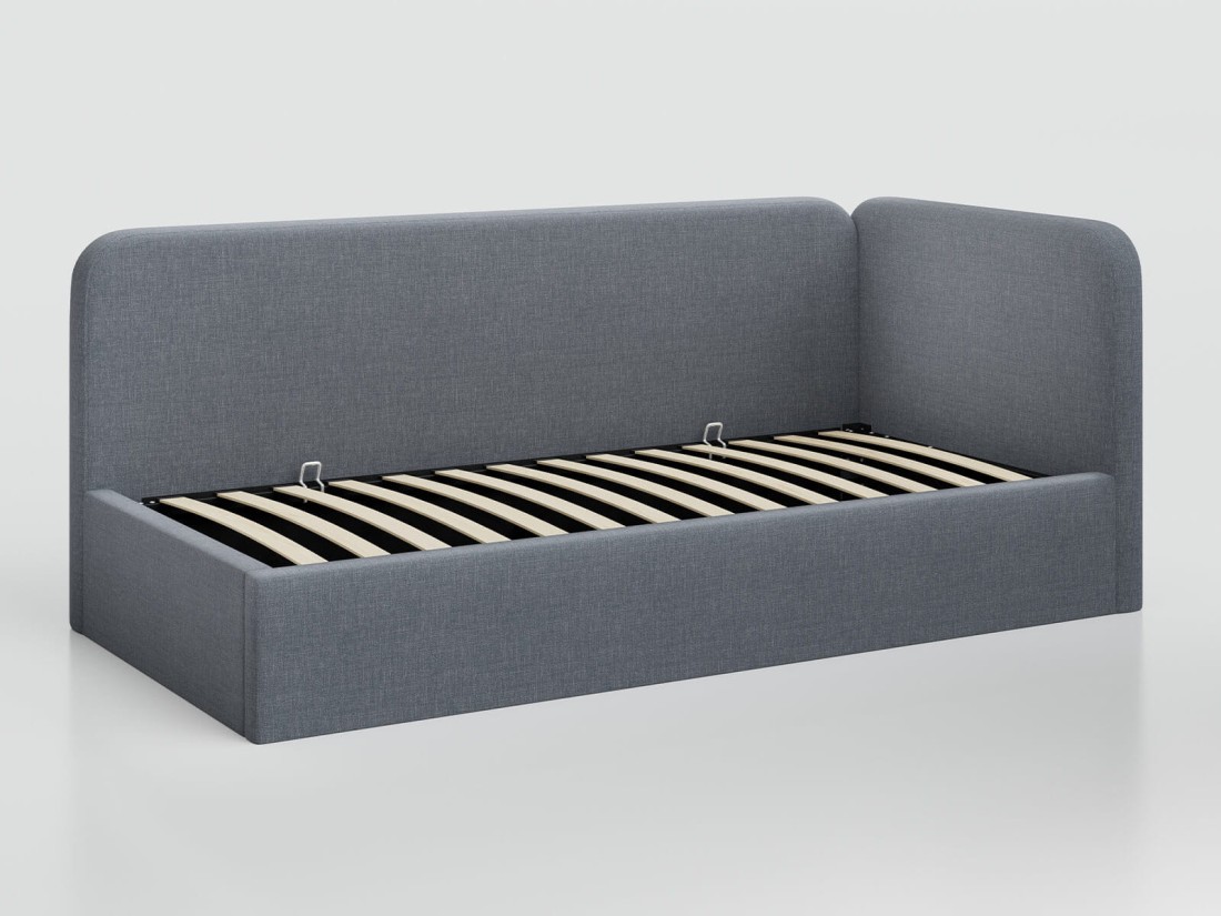 Tapczan jednoosobowy tapicerowany 90x200 z pojemnikiem ze stelażem Colet 17 Szary Leo