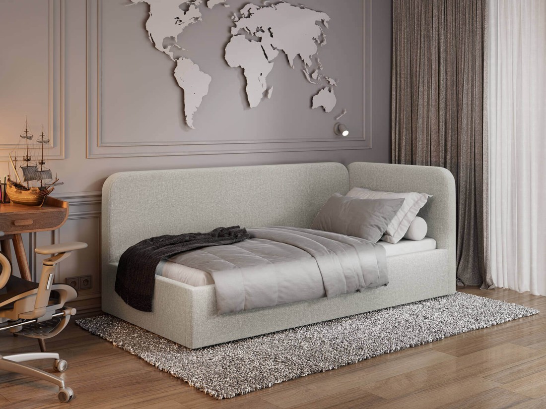 Tapczan jednoosobowy tapicerowany 90x200 z pojemnikiem ze stelażem Colet 24 Beżowy Leo