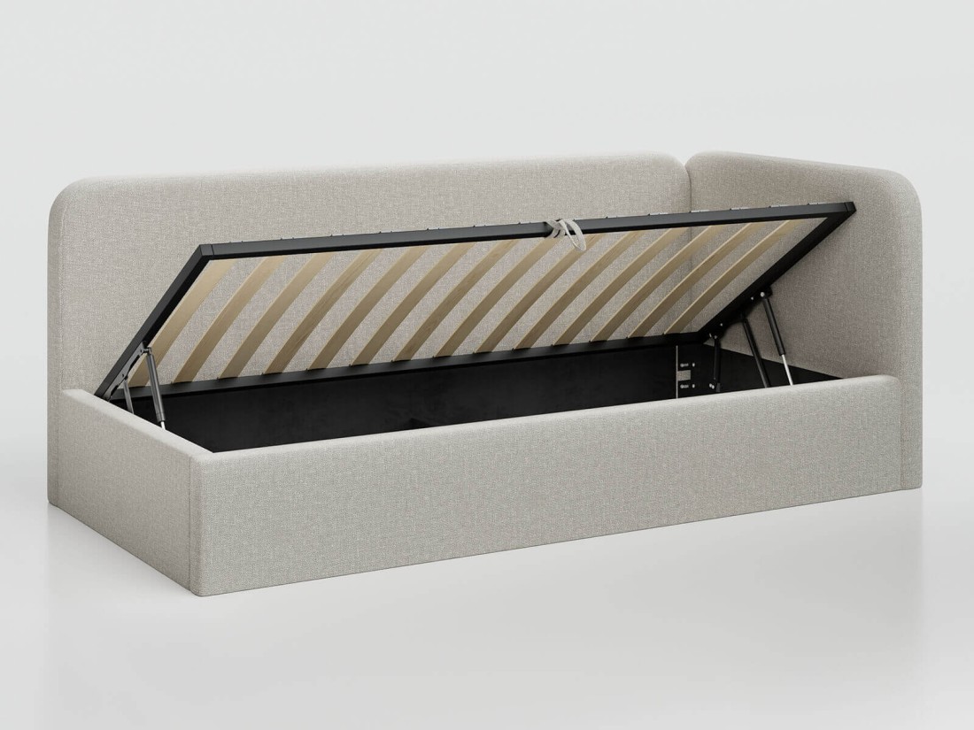 Tapczan jednoosobowy tapicerowany 90x200 z pojemnikiem ze stelażem Colet 24 Beżowy Leo