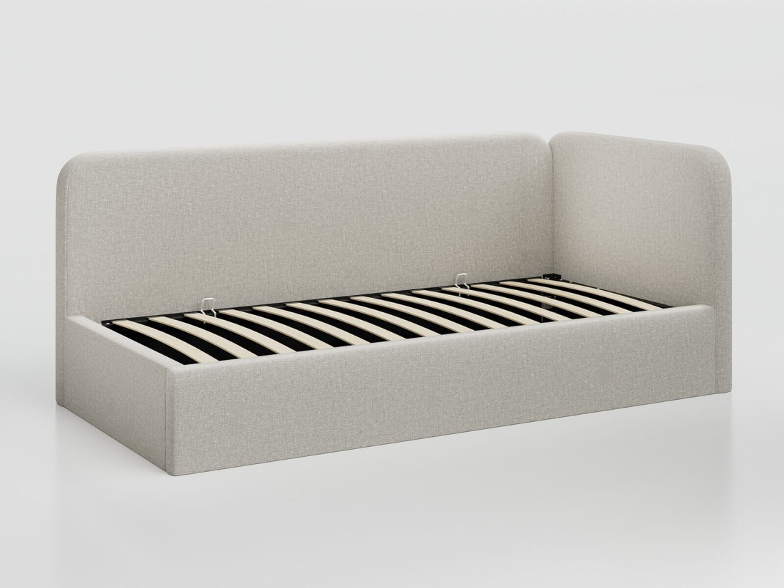 Tapczan jednoosobowy tapicerowany 90x200 z pojemnikiem ze stelażem Colet 24 Beżowy Leo