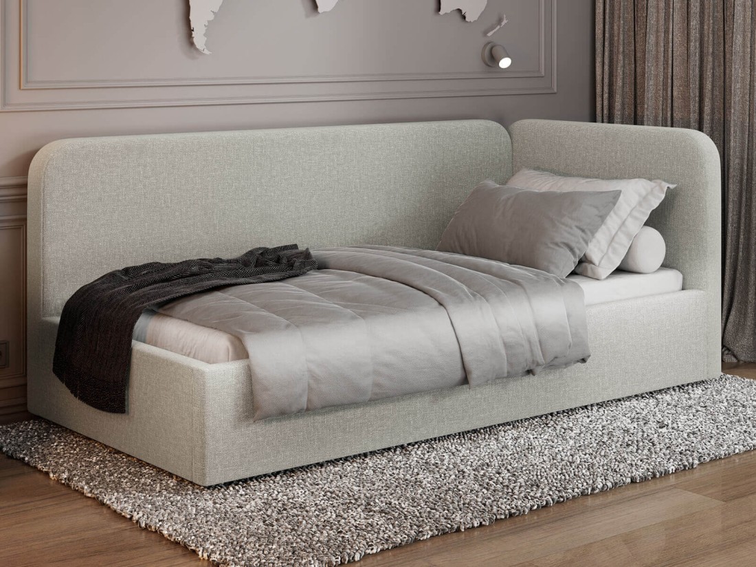 Tapczan jednoosobowy tapicerowany 90x200 z pojemnikiem ze stelażem Colet 24 Beżowy Leo