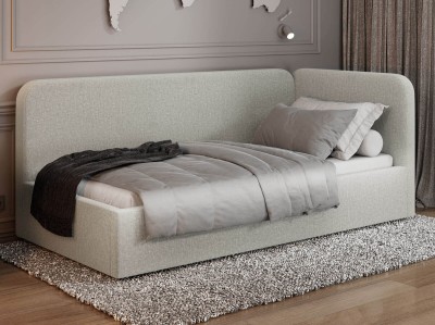 Tapczan jednoosobowy tapicerowany 90x200 z pojemnikiem ze stelażem Colet 24 Beżowy Leo