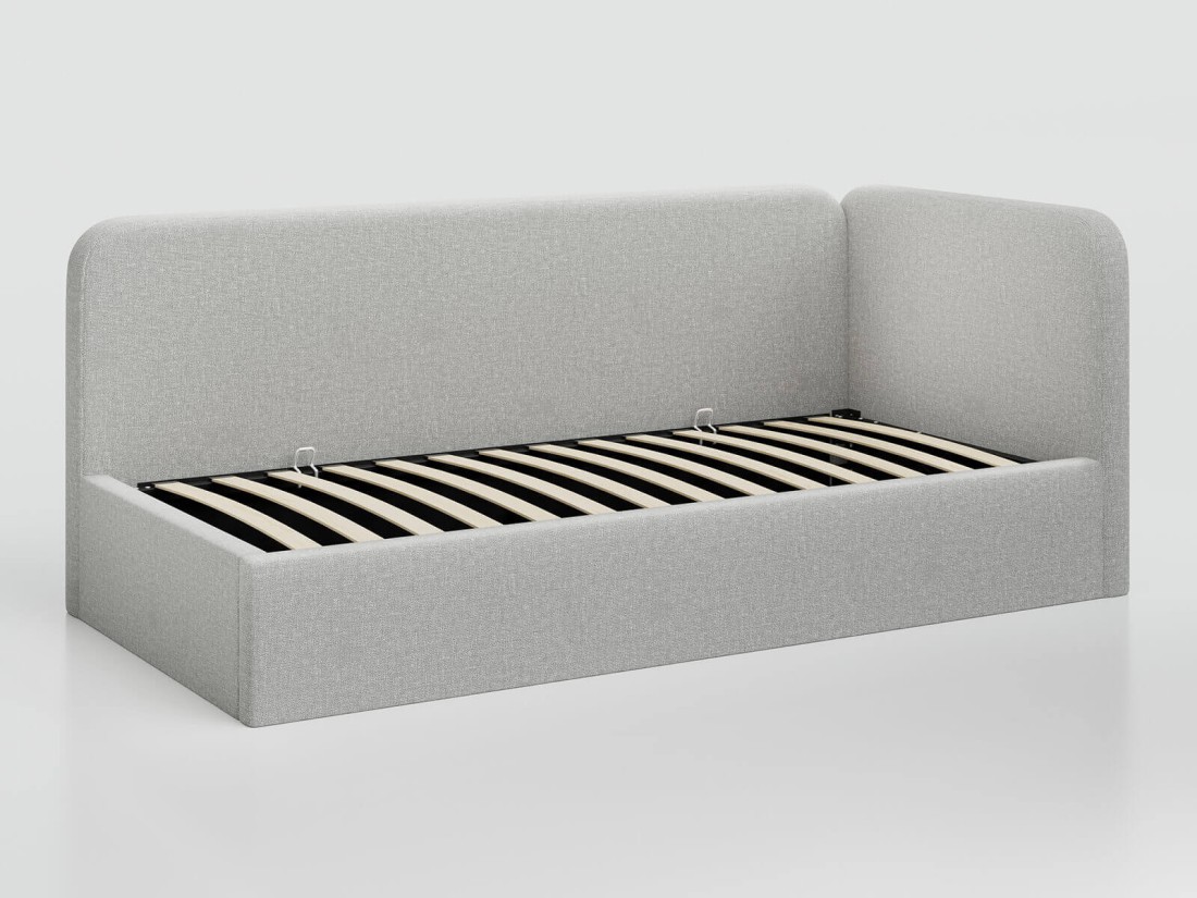 Tapczan jednoosobowy tapicerowany 90x200 z pojemnikiem ze stelażem Colet 04 Jasny Szary Leo
