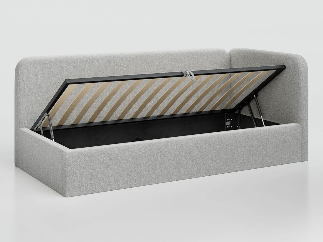 Tapczan jednoosobowy tapicerowany 90x200 z pojemnikiem ze stelażem Colet 04 Jasny Szary Leo