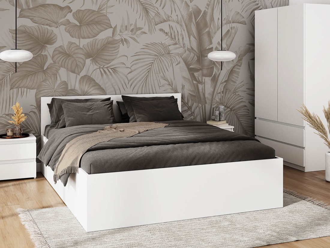 Łóżko z podnoszonym stelażem metalowym i pojemnikiem 140x200 DM1 białe