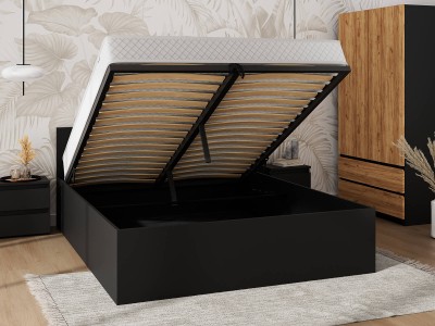 Łóżko z podnoszonym stelażem metalowym i pojemnikiem 160x200 DM1 czarne