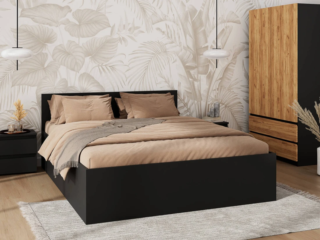 Łóżko z podnoszonym stelażem metalowym i pojemnikiem 160x200 DM1 czarne