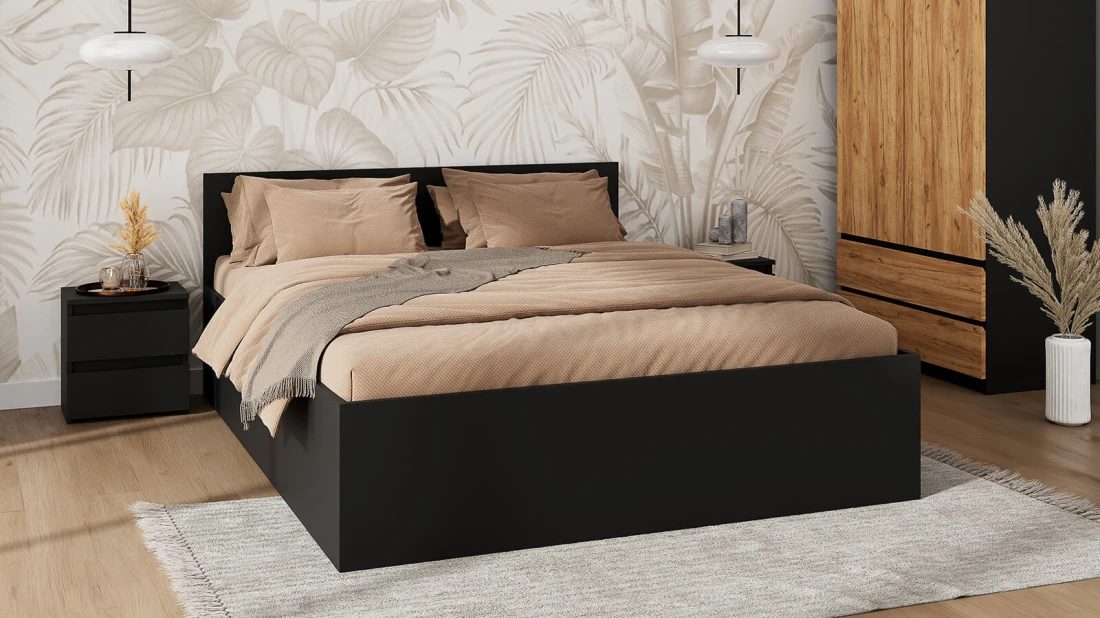 Łóżko z podnoszonym stelażem metalowym i pojemnikiem 140x200 DM1 czarne