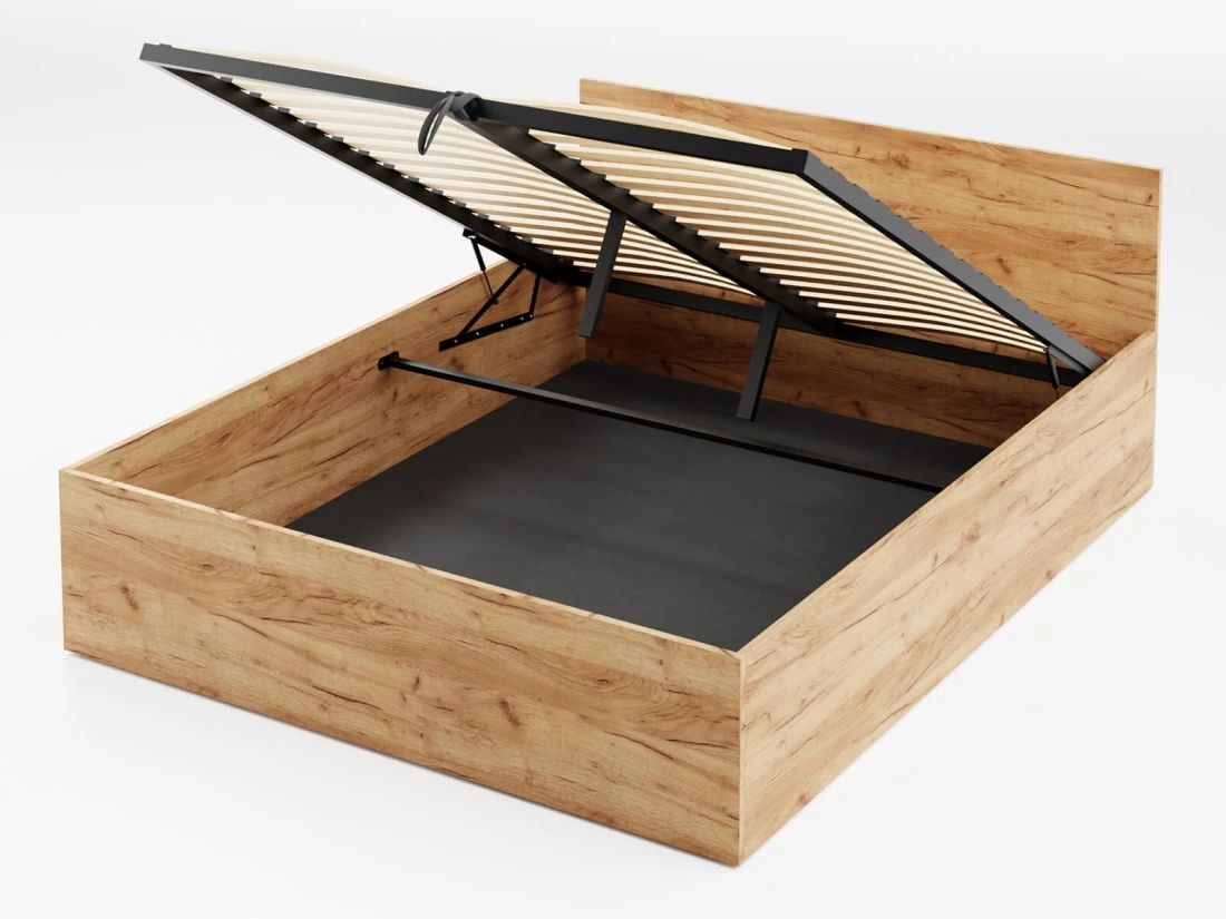 Łóżko z podnoszonym stelażem metalowym i pojemnikiem 120x200 DM1 dąb craft