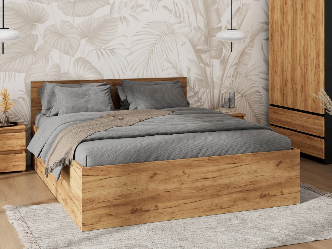 Łóżko z podnoszonym stelażem metalowym i pojemnikiem 120x200 DM1 dąb craft