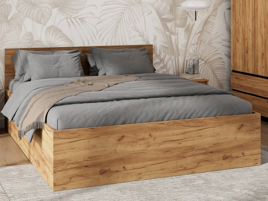Łóżko z podnoszonym stelażem metalowym i pojemnikiem 120x200 DM1 dąb craft