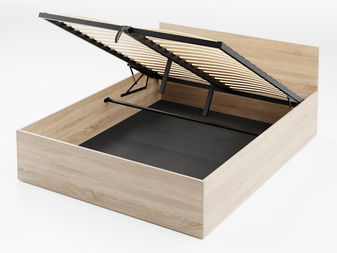 Łóżko z podnoszonym stelażem metalowym i pojemnikiem 160x200 DM1 dąb sonoma