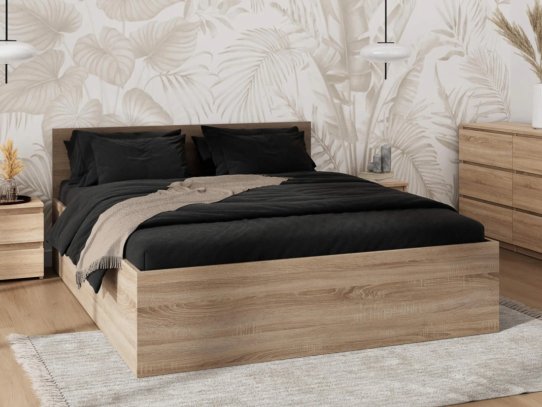 Łóżko z podnoszonym stelażem metalowym i pojemnikiem 160x200 DM1 dąb sonoma