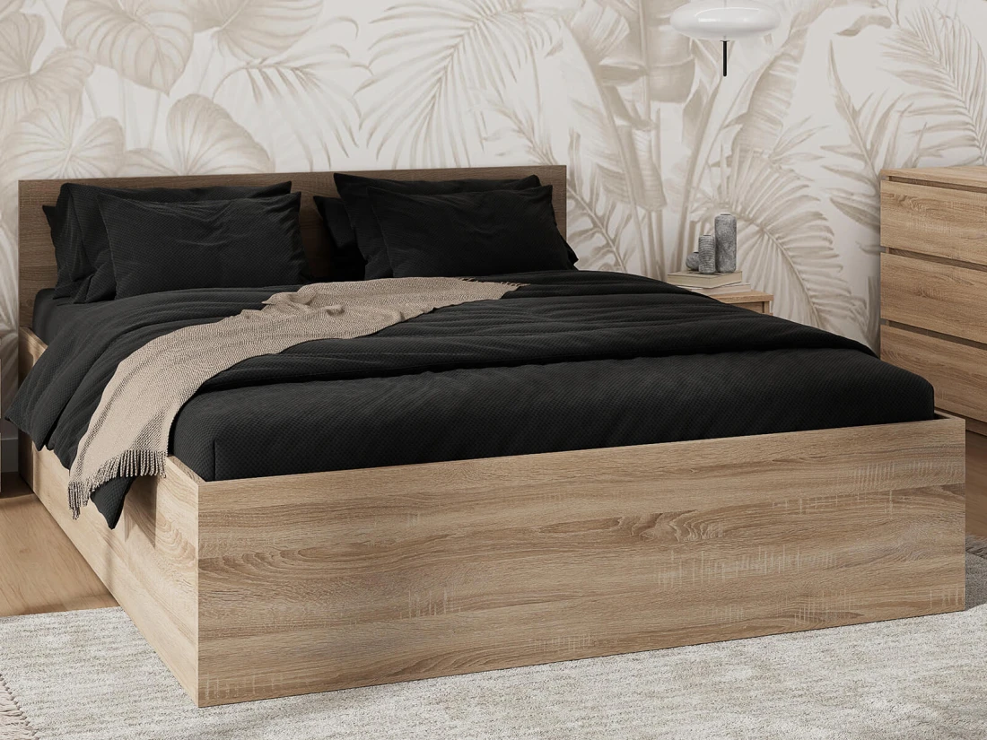 Łóżko z podnoszonym stelażem metalowym i pojemnikiem 160x200 DM1 dąb sonoma