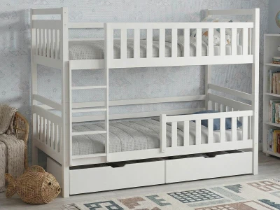 Łóżko piętrowe drewniane 90x200 z szufladami P4S białe