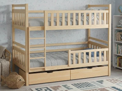 Łóżko piętrowe drewniane 90x200 z szufladami P4S sosna