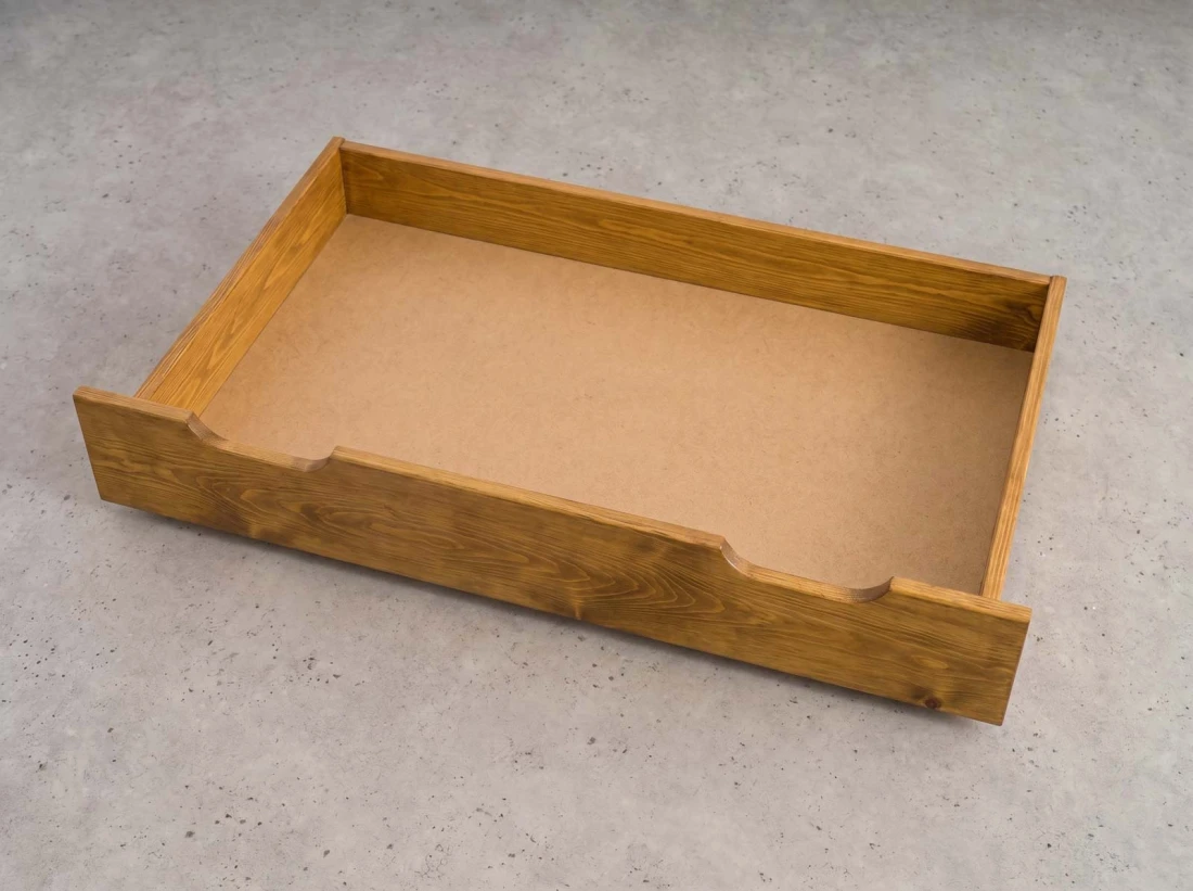 Sosnowa szuflada drewniana pod łóżko 98 cm dąb