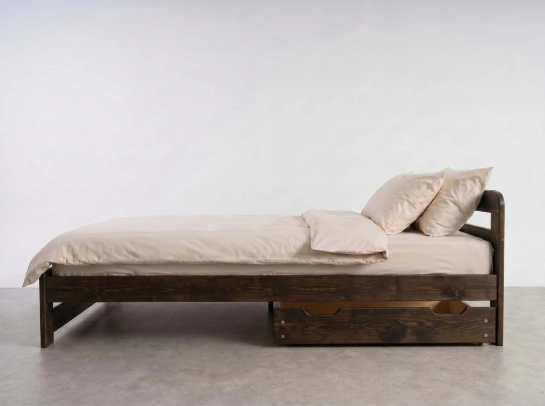 Sosnowa szuflada drewniana pod łóżko 98 cm orzech