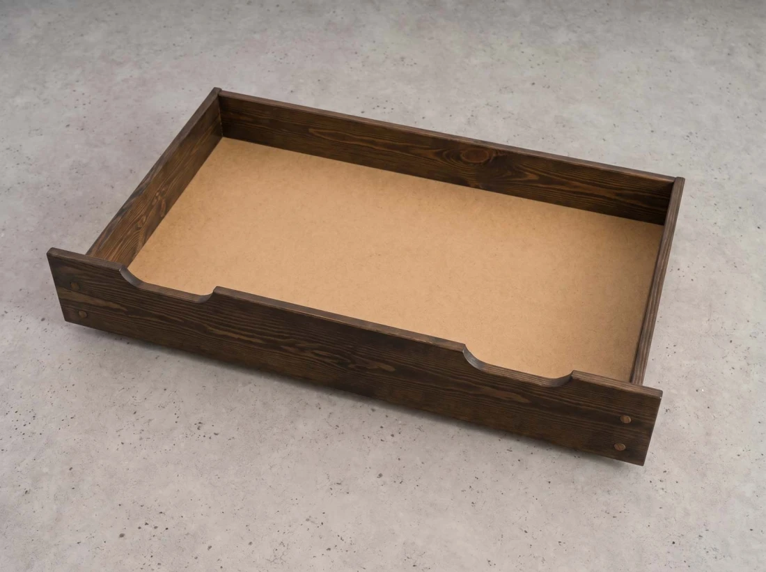 Sosnowa szuflada drewniana pod łóżko 98 cm orzech