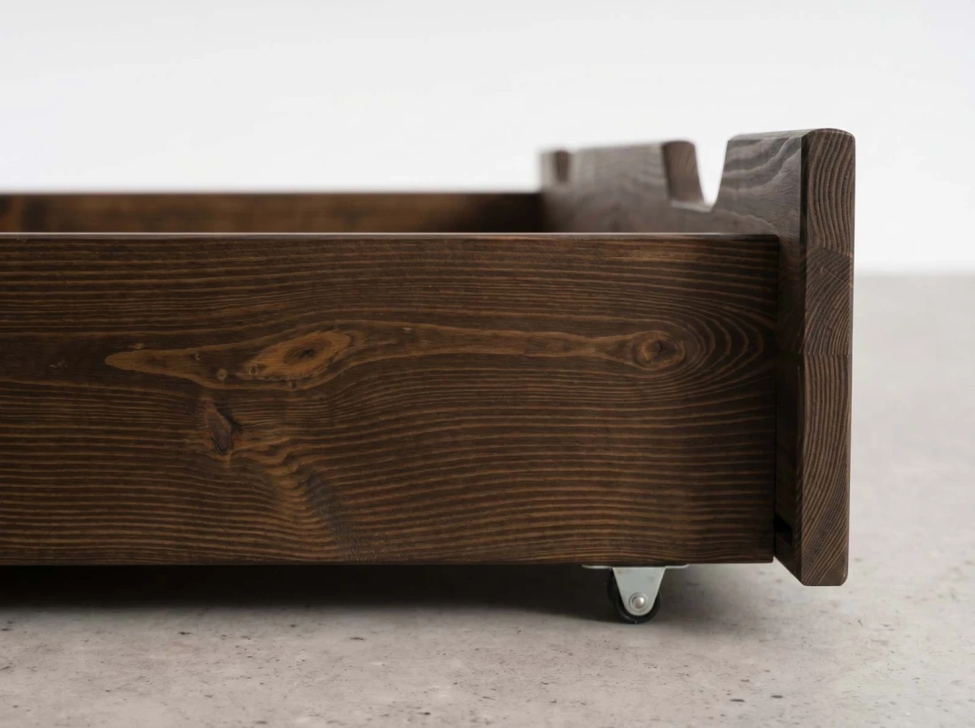 Sosnowa szuflada drewniana pod łóżko 98 cm orzech