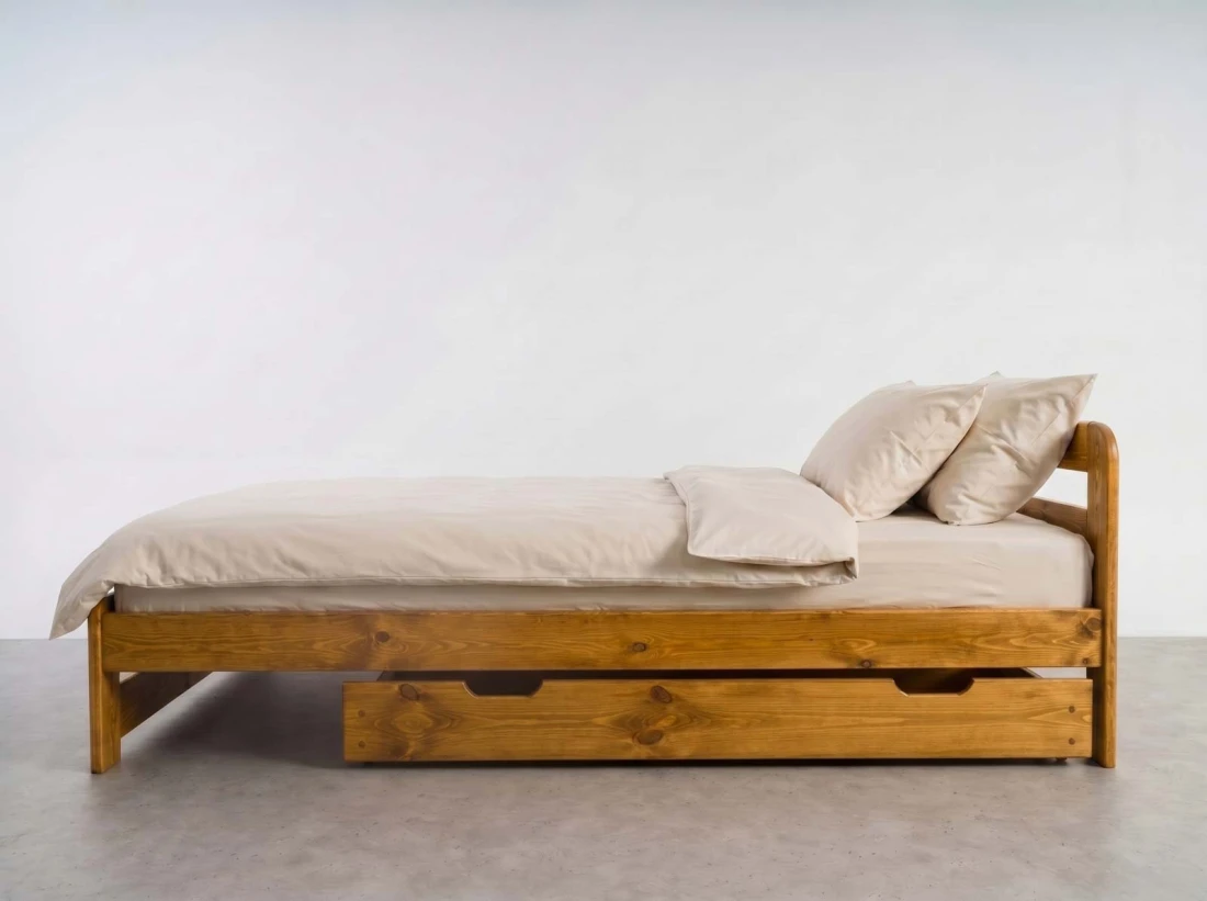 Sosnowa szuflada drewniana pod łóżko 150 cm dąb