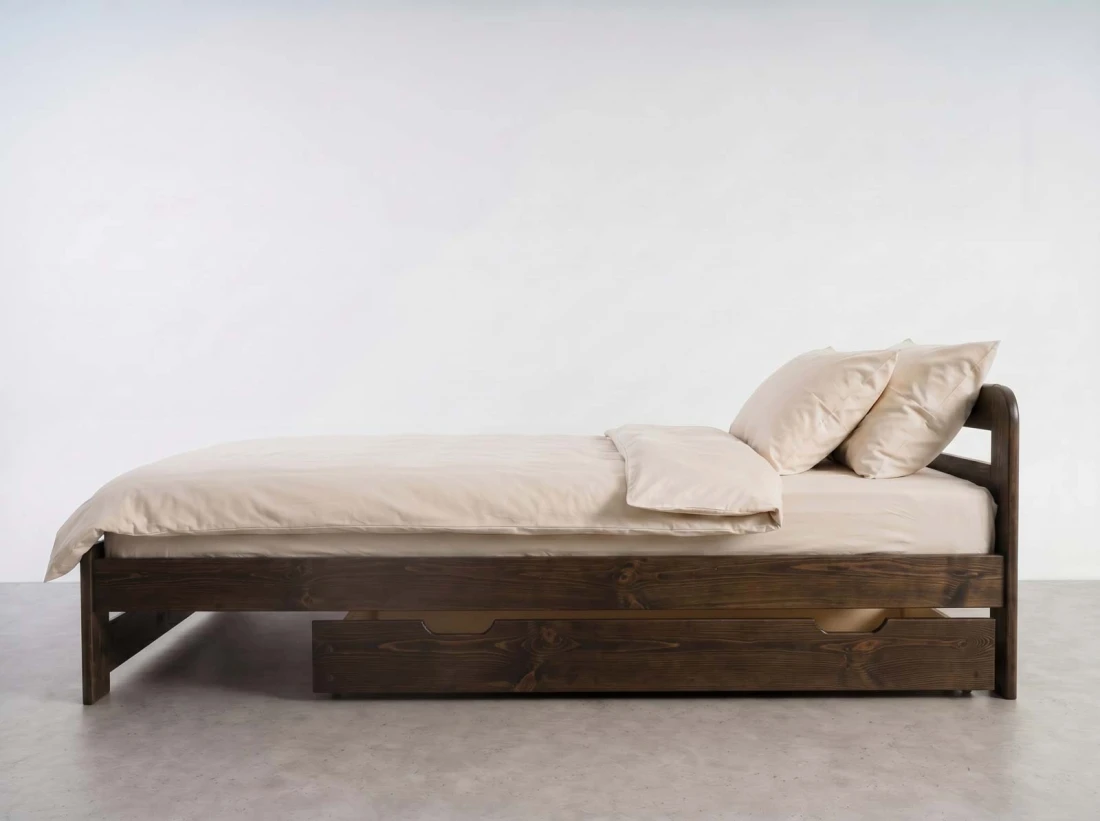 Sosnowa szuflada drewniana pod łóżko 150 cm orzech