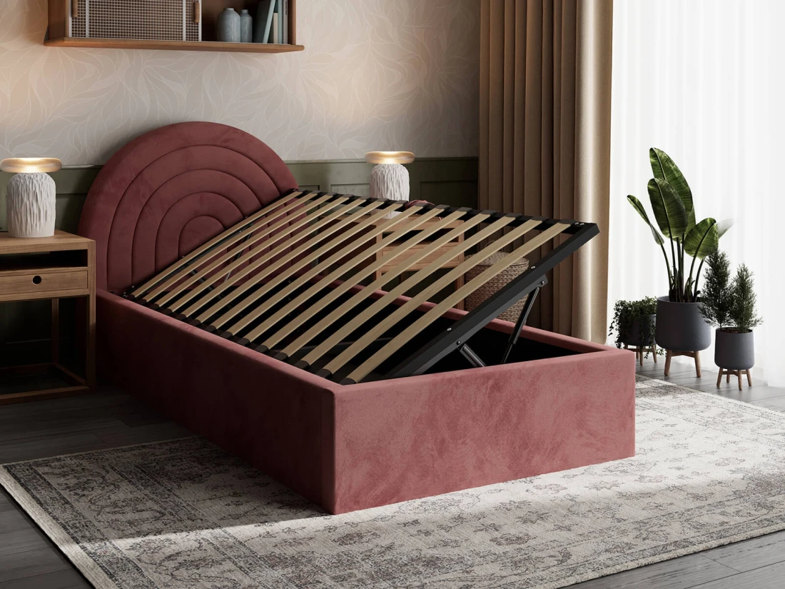 Łóżko dziecięce tapicerowane z pojemnikiem 90x200 ze stelażem różowe Bluvel  52 Kids Line 5 Tęcza