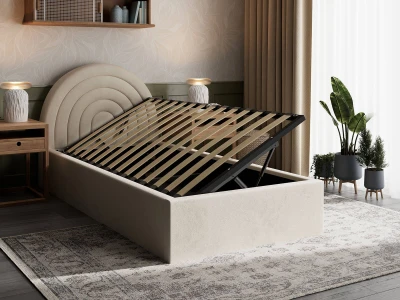 Łóżko dziecięce tapicerowane z pojemnikiem 90x200 ze stelażem beżowy Bluvel  22 Kids Line 5 Tęcza